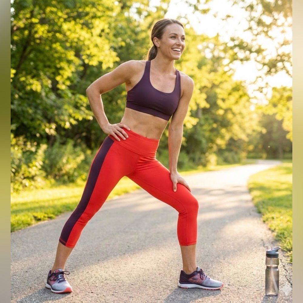 Zyia Active Red Royalty Stripe High Rise Light and Tight Capri
